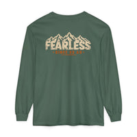 Mountain Faith | Fearless Altitude Since 33 AD — Garment-Dyed Long Sleeve Altitude Cross Graphic | Veteran-Owned Small Business | Liberty & Victory Co.