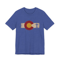 Christian T-Shirt | Colorado Flag Cross | Faith & State Graphic Tee | 1776 Founders Line | Veteran-Owned | Liberty & Victory Co.