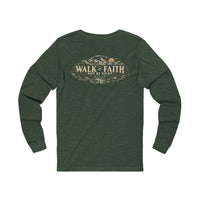 Mountain Faith| Walk by Faith — Long-Sleeve T-Shirt Front + Back Mountain Graphic | Veteran-Owned Small Business | Liberty & Victory Co.
