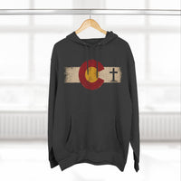 Christian Hoodie | Rooted in Faith | Colorado Flag | Distressed Three-Panel State Logo | Wonder & Wander | Signature Line | Veteran-Owned | Liberty & Victory Co.