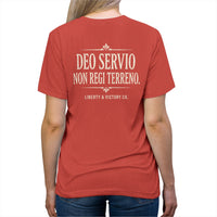 Patriotic Faith T-Shirt | Deo Servio Rejected Stamp Ultra-Premium Tri-Blend Tee | Liberty-In-One | Liberty & Victory