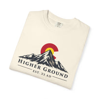 Mountain Faith | Higher Ground — T-Shirt | Colorado Flag Sunset Graphic | Veteran-Owned Small Business | Liberty & Victory Co.