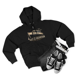 Coastal Faith Zip Hoodie | Salt & Salvation "Not Luck" Boat Graphic Full-Zip | Veteran-Owned | Liberty & Victory Co.