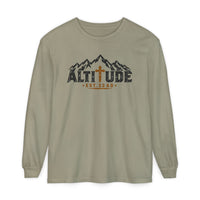 Mountain Faith | Altitude Est. 33 AD — Heritage Garment-Dyed Long Sleeve Mountain Cross Graphic | Veteran-Owned Small Business | Liberty & Victory Co.