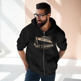 Coastal Faith Zip Hoodie | Salt & Salvation "Not Luck" Boat Graphic Full-Zip | Veteran-Owned | Liberty & Victory Co.
