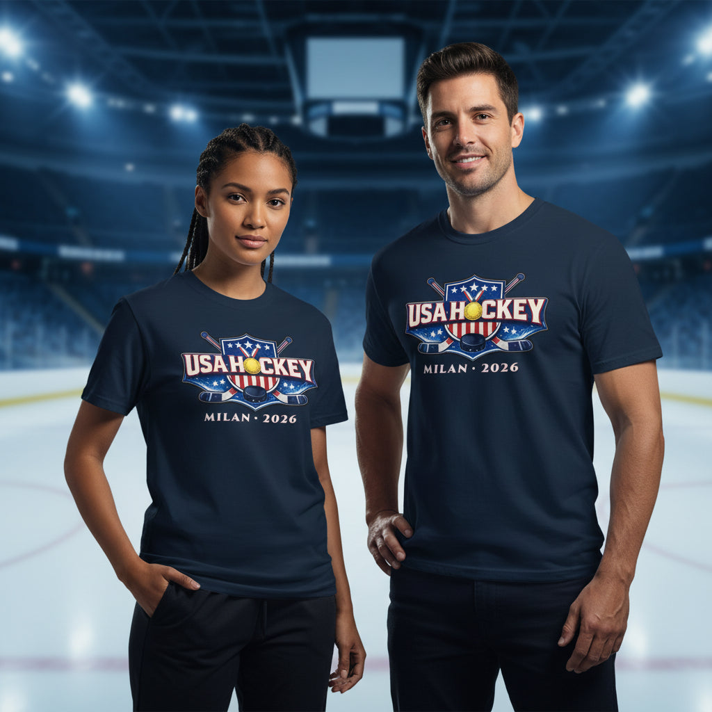 USA Hockey T-Shirt | Milan Italy 2026 Patriotic Tee | Veteran-Owned | Liberty & Victory