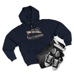 Coastal Faith Zip Hoodie | Salt & Salvation "Not Luck" Boat Graphic Full-Zip | Veteran-Owned | Liberty & Victory Co.