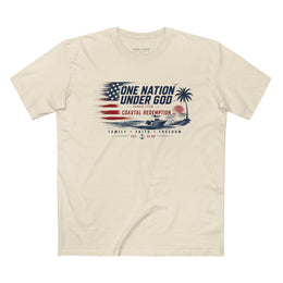 Salt & Salvation Patriotic T-Shirt | One Nation Under God × Coastal Redemption | Family Faith Freedom | Signature Line | Veteran-Owned | Liberty & Victory Co.
