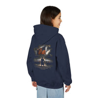 Christian | Stand Firm — Non Nobis Sed Deo Youth Hoodie Front + Back | Veteran-Owned Small Business | Liberty & Victory Co.