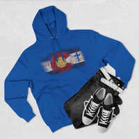 Colorado Flag Hoodie with Rooted Cross – Distressed Three-Panel Fleece Pullover