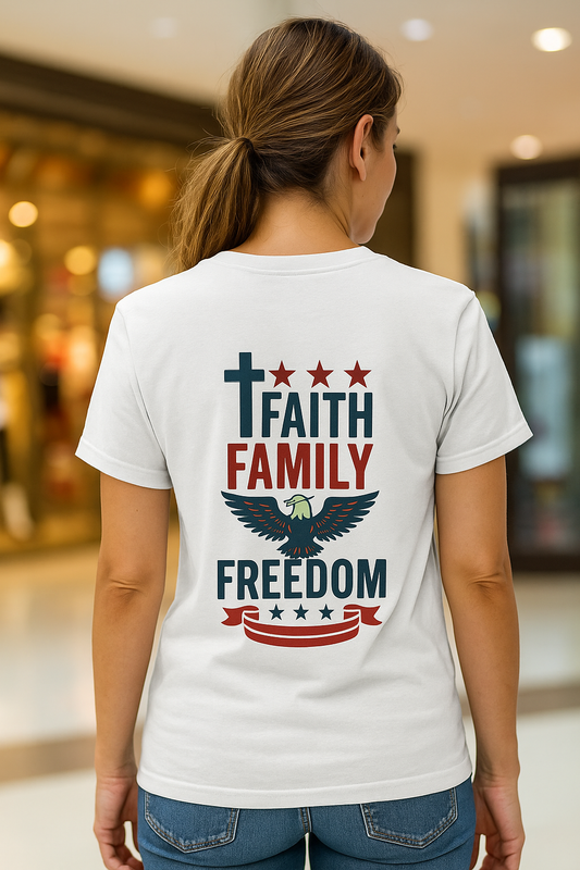 Tee – Faith Forward, Family, Freedom Ladies Relaxed T-Shirt