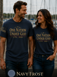 Christian Patriotic T-Shirt | One Nation Under... 1776–2026 Shoulder Flag Signature | Liberty-In-One | Liberty & Victory