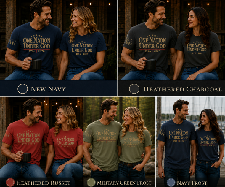 Christian Patriotic T-Shirt | One Nation Under... 1776–2026 Shoulder Flag Signature | Liberty-In-One | Liberty & Victory