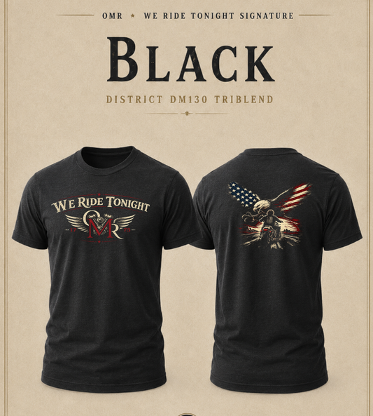 Patriotic T-Shirt | We Ride Tonight OMR Eagle Vintage American Flag Triblend Tee | Veteran-Owned | Liberty & Victory Co.