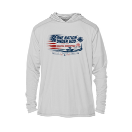 Christian Patriotic Sun Hoodie | One Nation Under God & OMR Eagle | UPF 50+ Solar Hoodie | Eagle Flag Design | Signature Line | Built with Intention