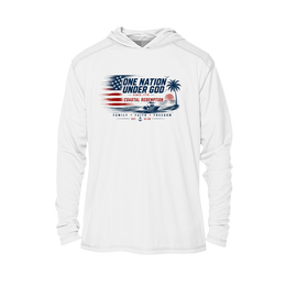 Christian Patriotic Sun Hoodie | One Nation Under God & OMR Eagle | UPF 50+ Solar Hoodie | Eagle Flag Design | Signature Line | Built with Intention