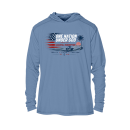 Christian Patriotic Sun Hoodie | One Nation Under God & OMR Eagle | UPF 50+ Solar Hoodie | Eagle Flag Design | Signature Line | Built with Intention