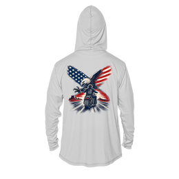 Christian Patriotic Sun Hoodie | One Nation Under God & OMR Eagle | UPF 50+ Solar Hoodie | Eagle Flag Design | Signature Line | Built with Intention