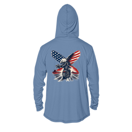 Christian Patriotic Sun Hoodie | One Nation Under God & OMR Eagle | UPF 50+ Solar Hoodie | Eagle Flag Design | Signature Line | Built with Intention