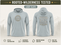 Christian Outdoor Hoodie | Rooted at Altitude | Summit Cross Mountain Graphic | UPF 50+ Solar | Wonder & Wander | Signature Line | Veteran-Owned | Liberty & Victory Co.
