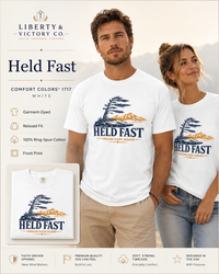 Christian T-Shirt | Held Fast Through Every Season | Psalm 112:7 | High Altitude Veteran-Owned | Liberty & Victory Co.