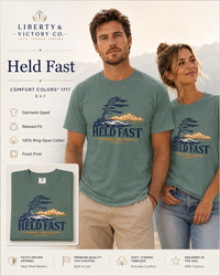 Christian T-Shirt | Held Fast Through Every Season | Psalm 112:7 | High Altitude Veteran-Owned | Liberty & Victory Co.