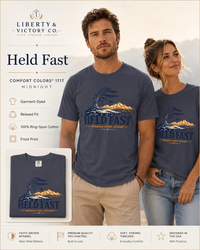Christian T-Shirt | Held Fast Through Every Season | Psalm 112:7 | High Altitude Veteran-Owned | Liberty & Victory Co.