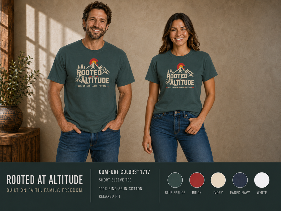 Mountain Faith | Rooted at Altitude — Colorado Edition T-Shirt | Built on Faith. Family. Freedom. | Veteran-Owned | Liberty & Victory Co.