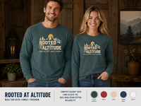 Mountain Faith | Rooted at Altitude — Long Sleeve Tee | Built on Faith. Family. Freedom. | Veteran-Owned Small Business | Liberty & Victory Co.