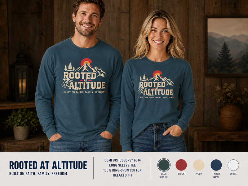 Mountain Faith | Rooted at Altitude — Colorado Edition Long Sleeve Tee | Built on Faith. Family. Freedom. | Veteran-Owned Small Business | Liberty & Victory Co.
