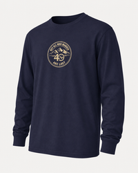 Coastal Faith | Not All Who Wander Are Lost — Garment-Dyed Long Sleeve Tee | Compass + Mountain Badge | Veteran-Owned Small Business | Liberty & Victory Co.