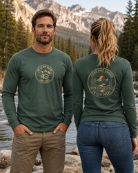 Coastal Faith | Not All Who Wander Are Lost — Garment-Dyed Long Sleeve Tee | Compass + Mountain Badge | Veteran-Owned Small Business | Liberty & Victory Co.