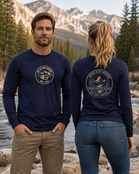 Coastal Faith | Not All Who Wander Are Lost — Garment-Dyed Long Sleeve Tee | Compass + Mountain Badge | Veteran-Owned Small Business | Liberty & Victory Co.