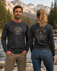 Coastal Faith | Not All Who Wander Are Lost — Garment-Dyed Long Sleeve Tee | Compass + Mountain Badge | Veteran-Owned Small Business | Liberty & Victory Co.