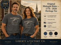 Patriotic Faith | Original Midnight Rider — 1776 I 2026 Heritage Tee | Veteran-Owned Small Business | Liberty & Victory Co.