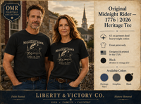 Patriotic Faith | Original Midnight Rider — 1776 I 2026 Heritage Tee | Veteran-Owned Small Business | Liberty & Victory Co.