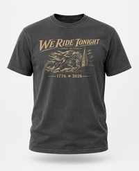 Patriotic Faith | We Ride Tonight — Heritage 1776–2026 Tee | Original Midnight Rider| Veteran-Owned Small Business | Liberty & Victory Co.