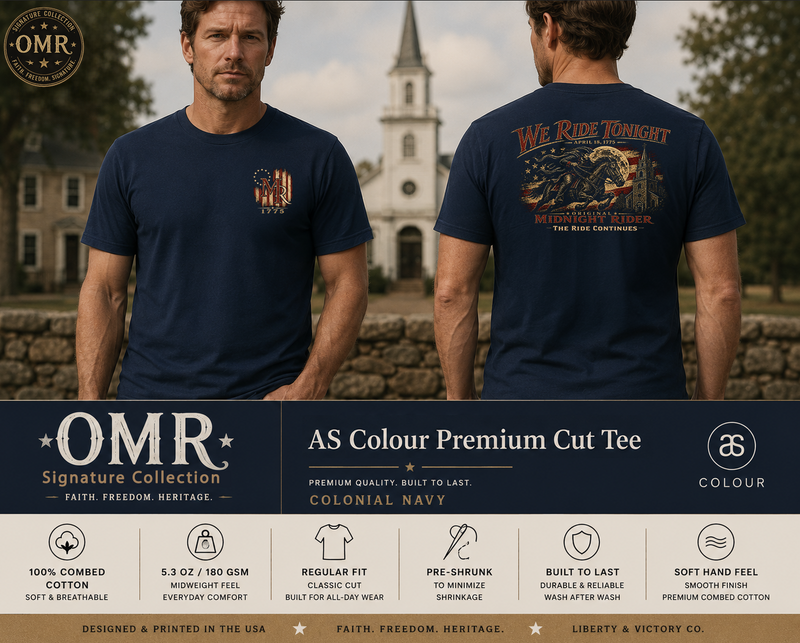 Patriotic Faith | We Ride Tonight — OMR The Ride Continues RWB Edition | Signature Tee | Veteran-Owned Small Business | Liberty & Victory Co.