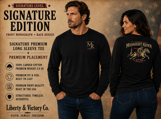 Patriotic Faith | Original Midnight Rider Revere 1775 Long-Sleeve | Liberty & Victory Co.