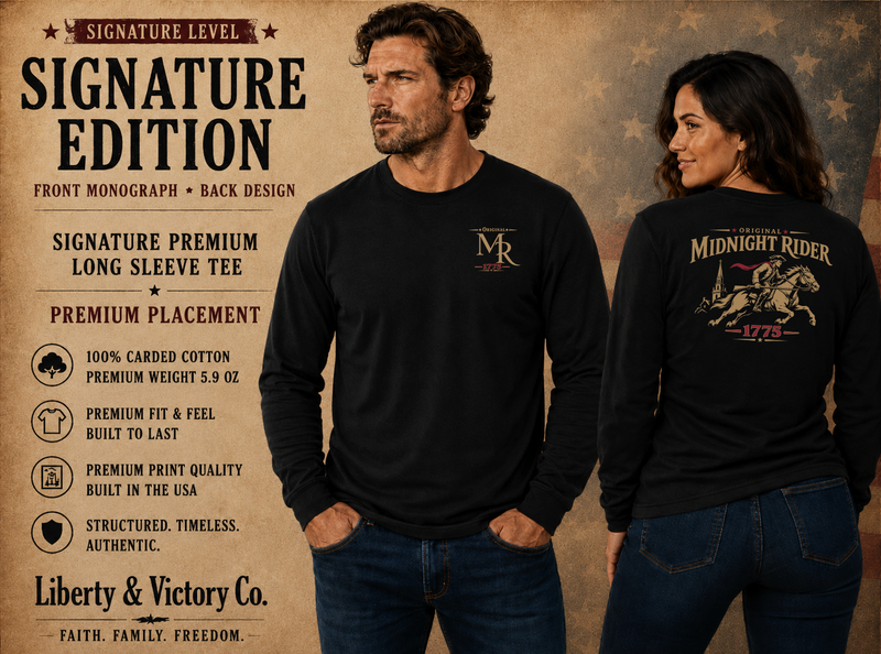 Original Midnight Rider Longsleeve Signature Tee — Vintage Revere 1775 Edition