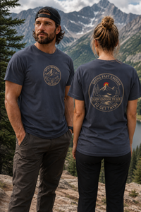 Mountain Faith | Not All Who Wander Are Lost — Heritage Tee | Going Fast Enough to Get There | Veteran-Owned Small Business | Liberty & Victory Co.