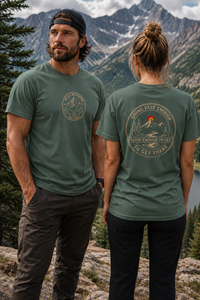 Mountain Faith | Not All Who Wander Are Lost — Heritage Tee | Going Fast Enough to Get There | Veteran-Owned Small Business | Liberty & Victory Co.