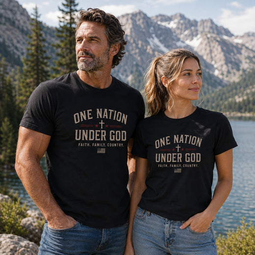 Christian | One Nation Under God — Faith. Family. Country. T-Shirt | Veteran-Owned Small Business | Liberty & Victory Co.