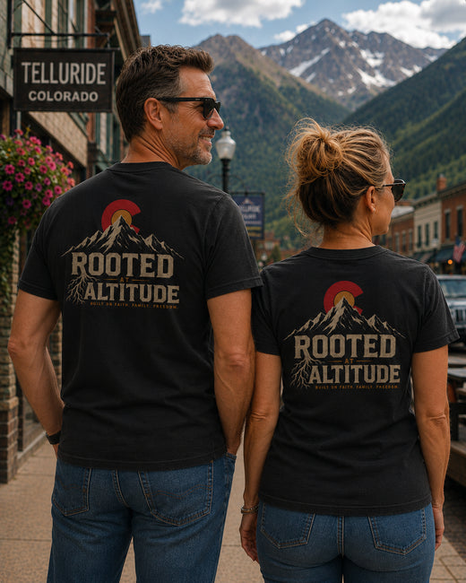 Mountain Faith | Rooted at Altitude — Garment-Dyed Heritage Tee Colorado C Mountain Graphic | Veteran-Owned Small Business | Liberty & Victory Co.