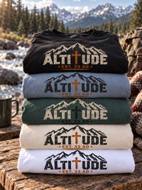 Mountain Faith | Altitude Est. 33 AD — Heritage Garment-Dyed T-Shirt Mountain Cross Graphic | Veteran-Owned Small Business | Liberty & Victory Co.