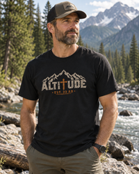 Mountain Faith | Altitude Est. 33 AD — Heritage Garment-Dyed T-Shirt Mountain Cross Graphic | Veteran-Owned Small Business | Liberty & Victory Co.