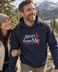 Christian | Away from Me — Faith Graphic Hoodie Cross Mt. 4:10 | Veteran-Owned Small Business | Liberty & Victory Co.