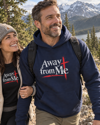 Christian | Away from Me — Faith Graphic Hoodie Cross Mt. 4:10 | Veteran-Owned Small Business | Liberty & Victory Co.