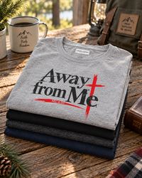 Christian | Away From Me — T-Shirt Mt. 4:10 Cross Scripture | Bible Verse Faith Tee | Veteran-Owned Small Business | Liberty & Victory Co.
