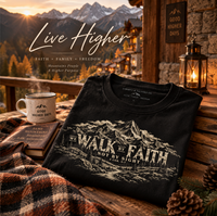 Mountain Faith | Walk By Faith — Mountain Faith T-Shirt Vintage Etched Mountain Graphic | Veteran-Owned Small Business | Liberty & Victory Co.